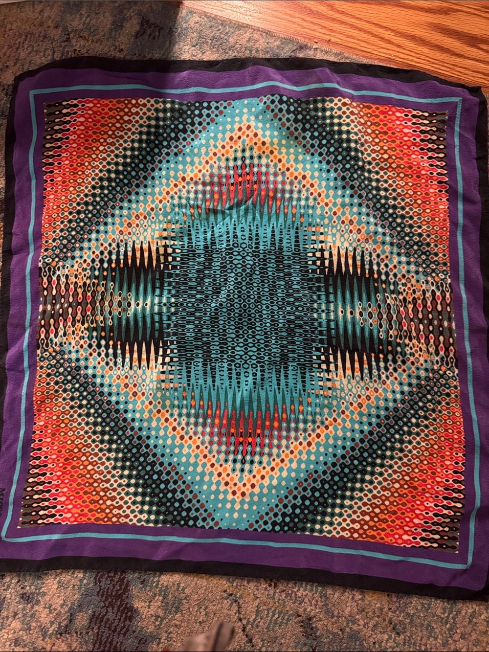 Missoni Multicolor Geometric psychedelic handkerchief  in Turquoise & Purple